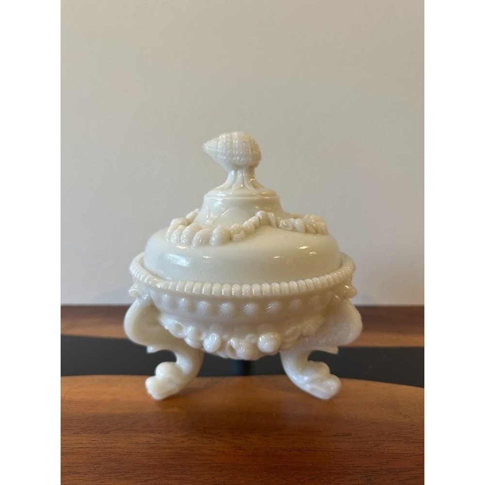 Antique Portieux Vallerysthal Opaline Glass Covered Bowl | Dragon Feet Shell